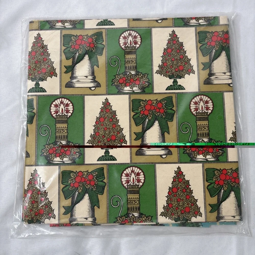 Vtg Lot Of 4 Christmas Wrapping Paper NOS Sealed 187 Sq Ft Total Red Poinsettia
